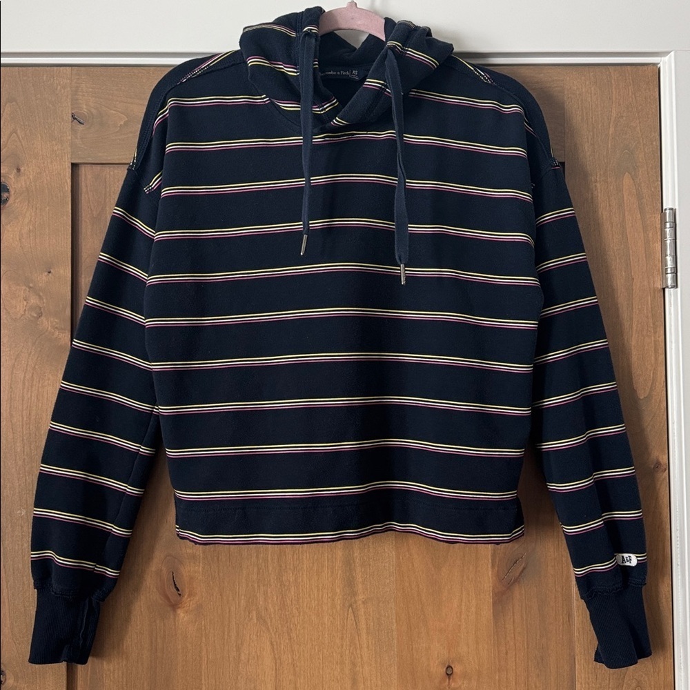 Abercrombie & Fitch A&F Striped Oversized Crop Hoodie Womens XS Y2K 90’s Preppy